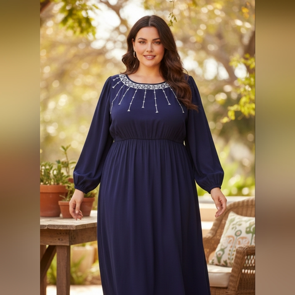 NWT BloomChic blue embroidered midi dress 12